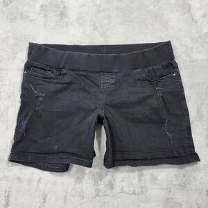 Ripe Shorts Womens XL Maternity Black Denim Bermuda Pull On‎ Distressed Stretch